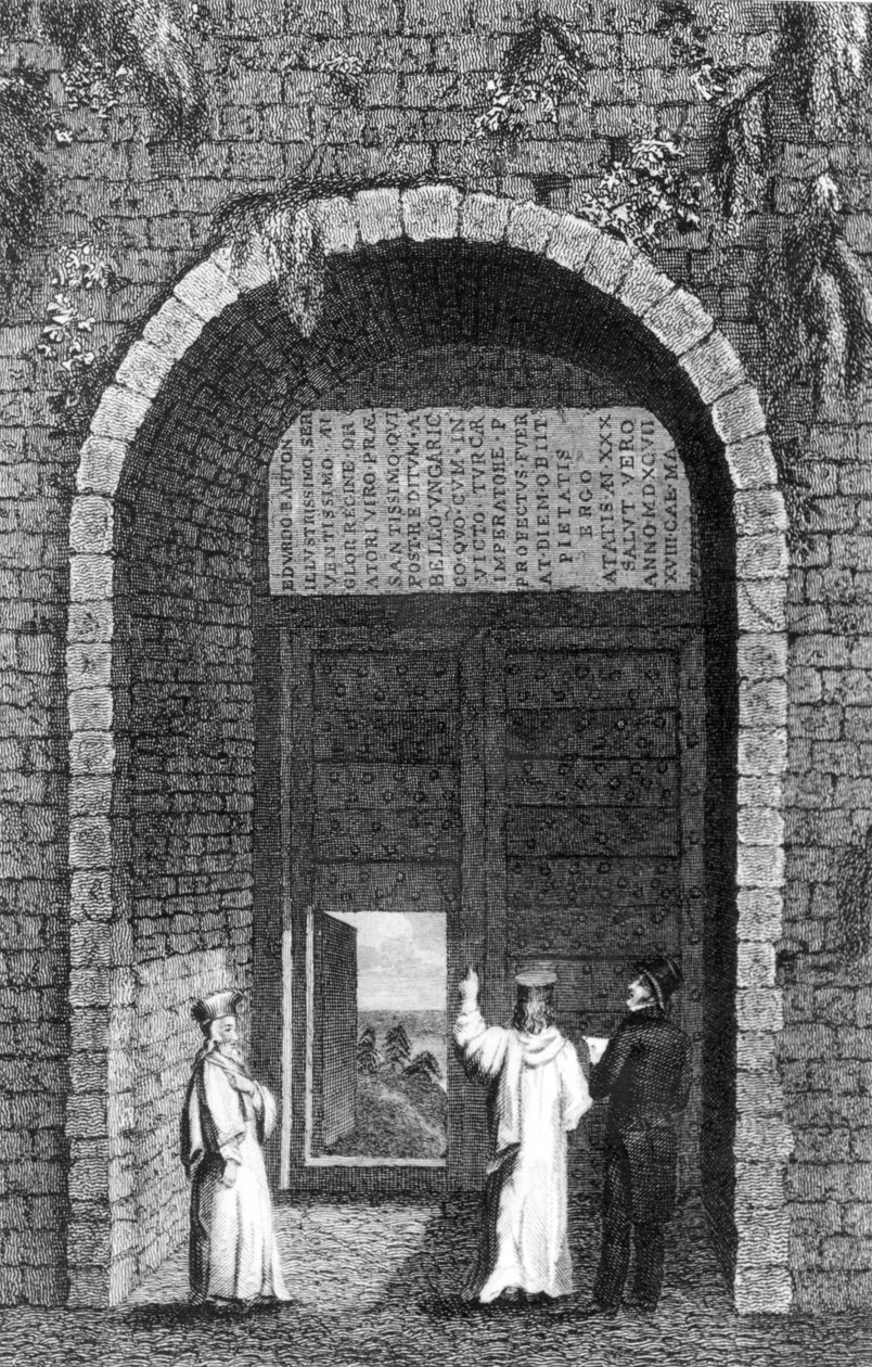 Lápide do embaixador britânico, Edward Barton (d.1597) sobre um portão do mosteiro nas Ilhas dos príncipes, de residência em Constantinopla por Robert Walsh, 1836 de English School