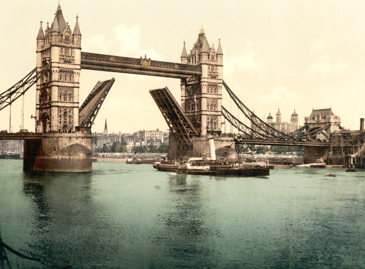 Tower Bridge, Londres (foto colorida à mão) de English School