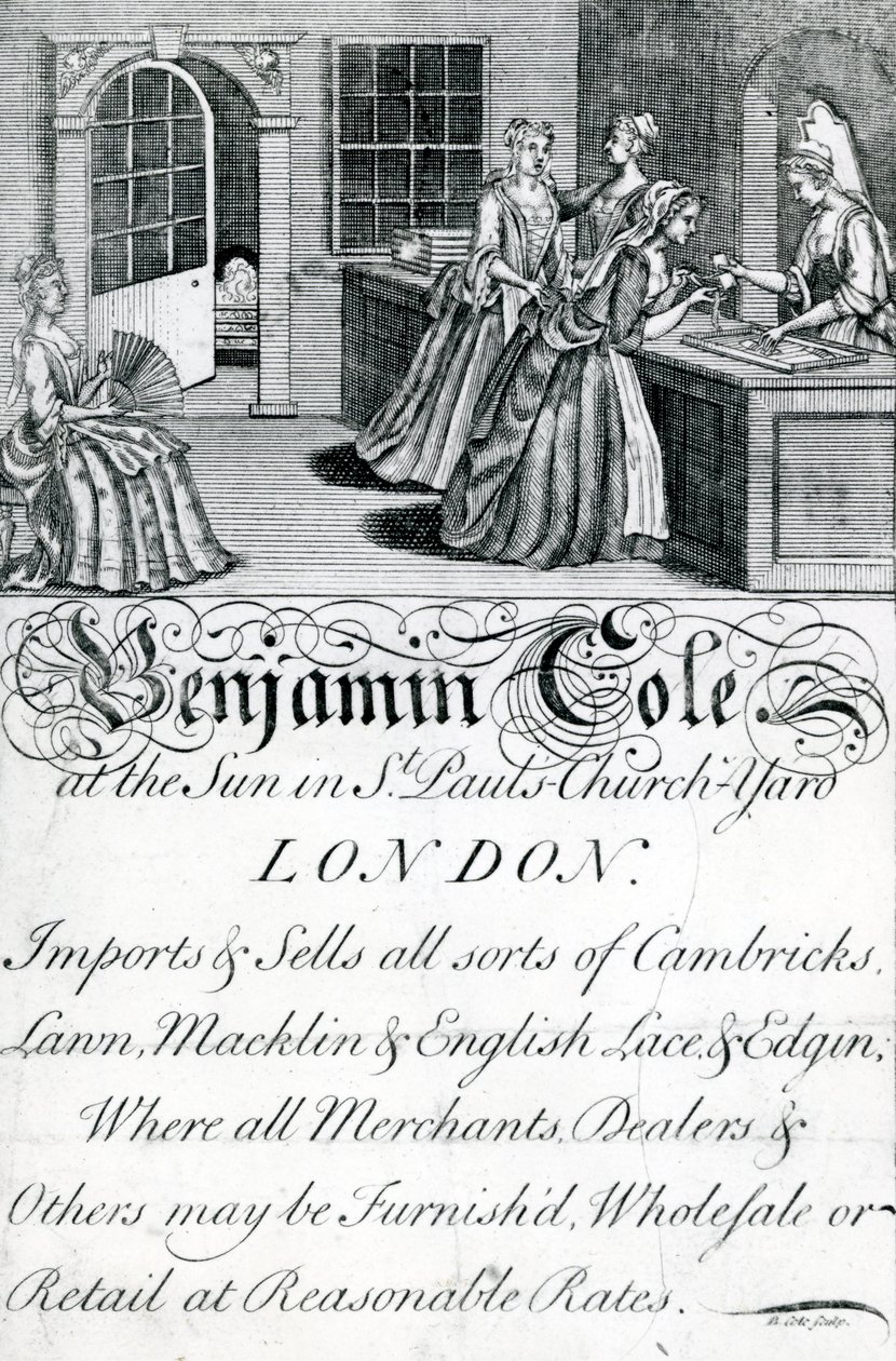 Trade Card, Benjamin Cole, comerciante de Londres (gravura) de English School