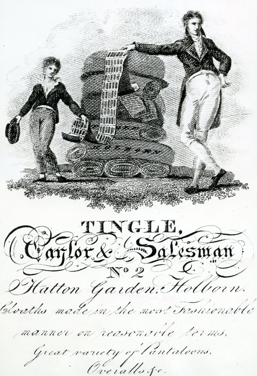 Cartão comercial para Tingle, Taylor e Vendedor, No 2 Hatton Garden, Holborn (gravura) de English School