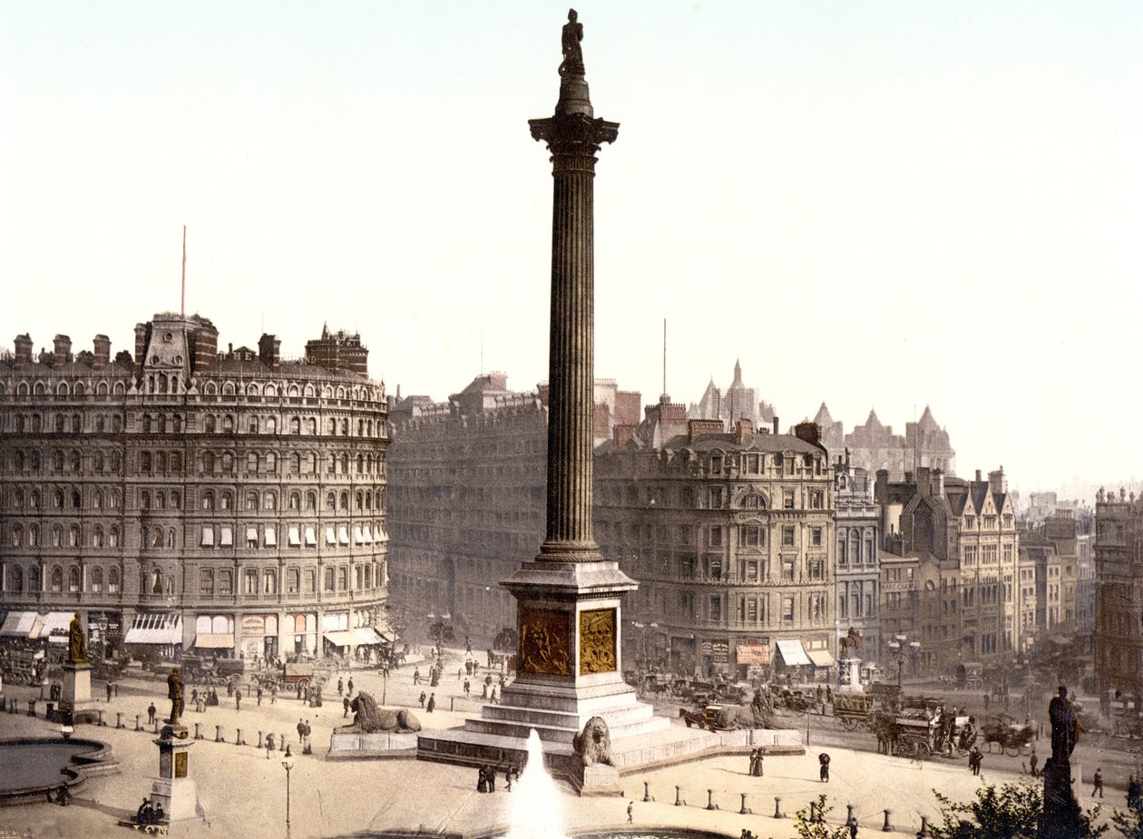 Trafalgar Square, Londres (foto colorida à mão) de English School