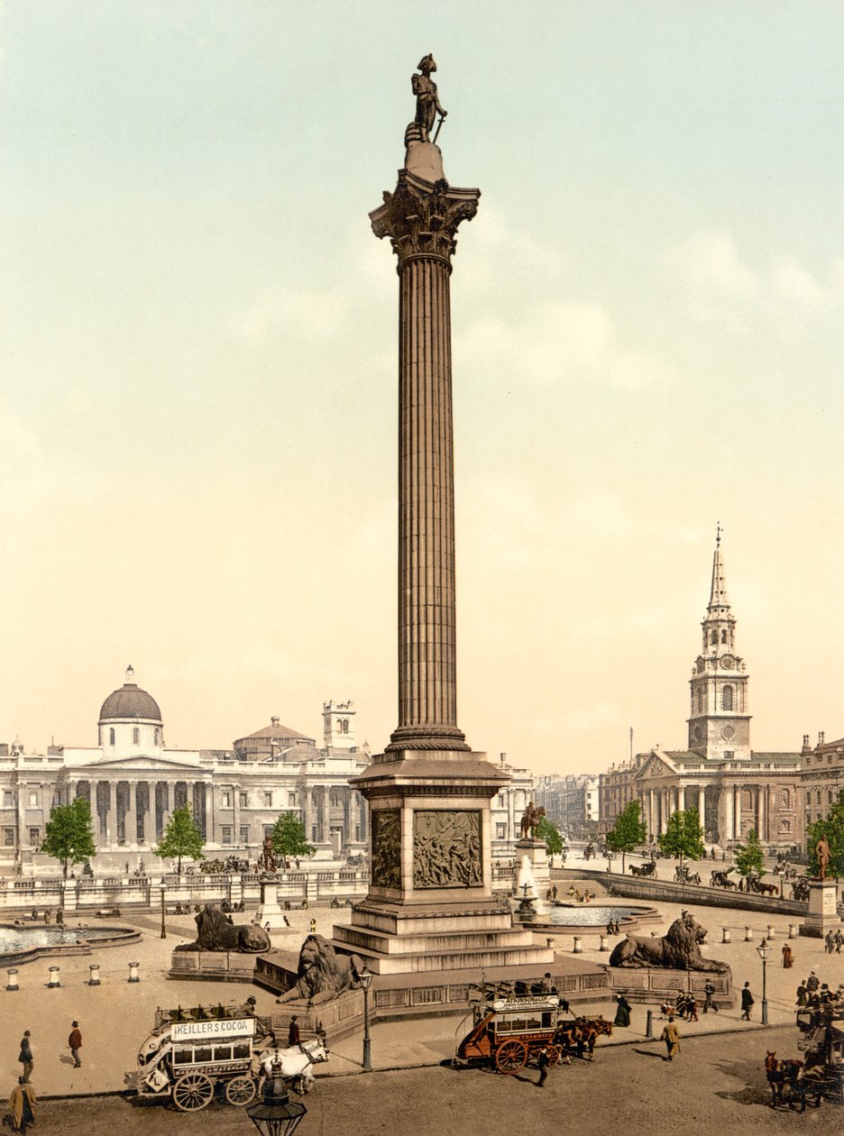 Trafalgar Square, Londres (foto colorida à mão) de English School