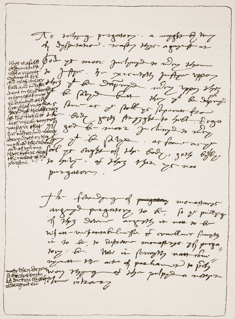 Tratado por Latimer em sua própria caligrafia, contestando a Doutrina da Transubstanciação, com notas marginais em Henrique VIII escrito, da Igreja da Inglaterra: Uma História para o Povo pela HDM Sp de English School