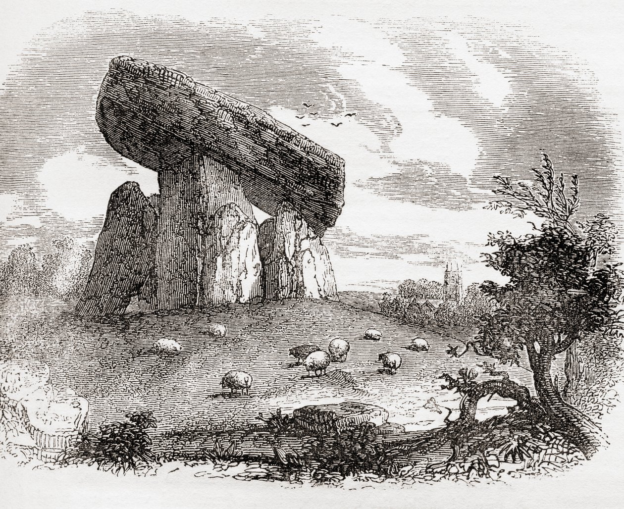 Trethevy Quoit, um túmulo megalítico na Cornualha, Inglaterra, de Old England: A Pictorial Museum, pub. 1847 de English School