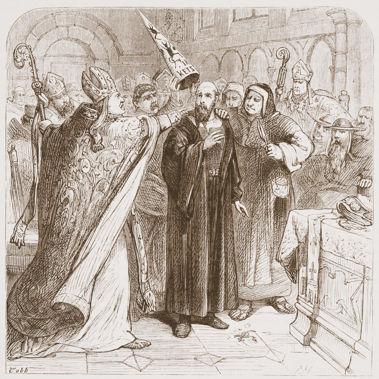 Julgamento de Huss: Degradando o Mártir, ilustração da História do Protestantismo por James Aitken Wylie (1808-1890), pub. 1878 de English School