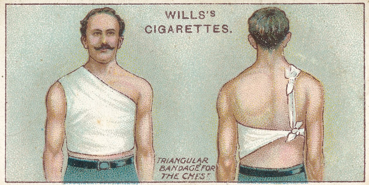 Atadura Triangular para o Peito, no. 37 da série de primeiros socorros de cartões Willss Cigarettes, 1913 de English School