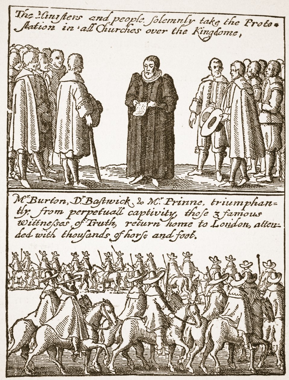 Verdadeiras informações sobre o começo e a causa de todos os nossos problemas: como eclodiram e como foram evitados, a partir de um panfleto puritano, 1648, ilustração de A Igreja da Inglaterra: Uma História para o Povo em HD de English School