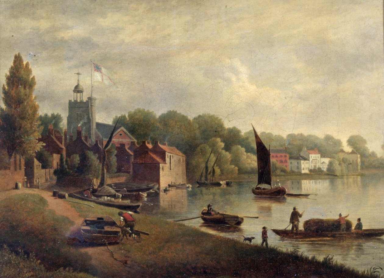 Twickenham Church olhando rio abaixo, 1800-30 de English School
