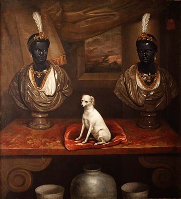 Dois Blackamoor Busts e um Terrier, c.1720 de English School