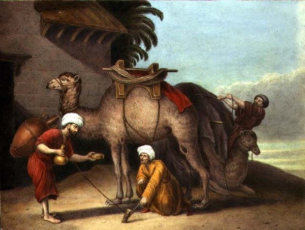 Dois Camelos com Atende, c.1825 (aquarela sobre papel) de English School