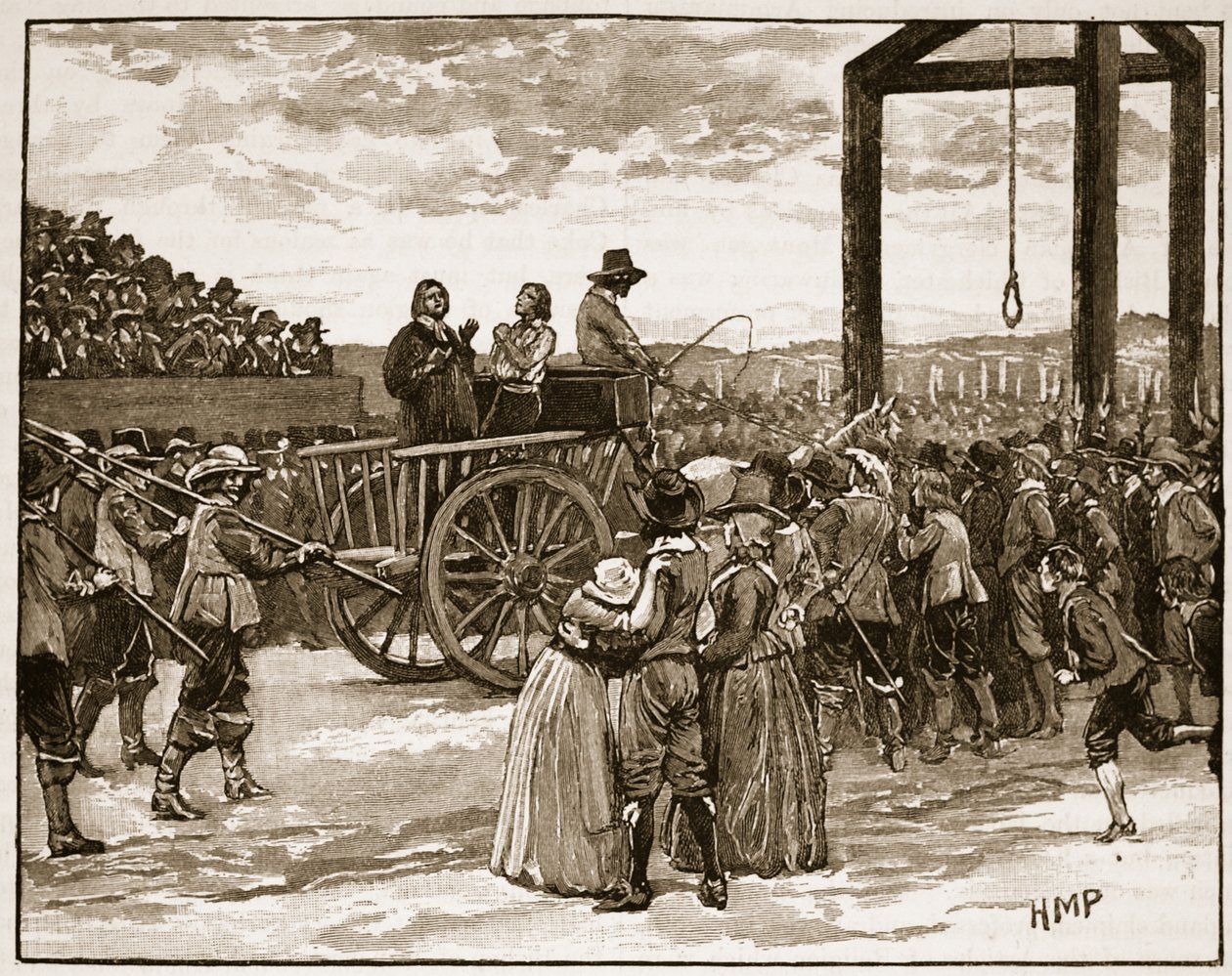 Tyburn no tempo de Charles I, ilustração da história ilustrada de Cassells da Inglaterra (foto sépia) de English School