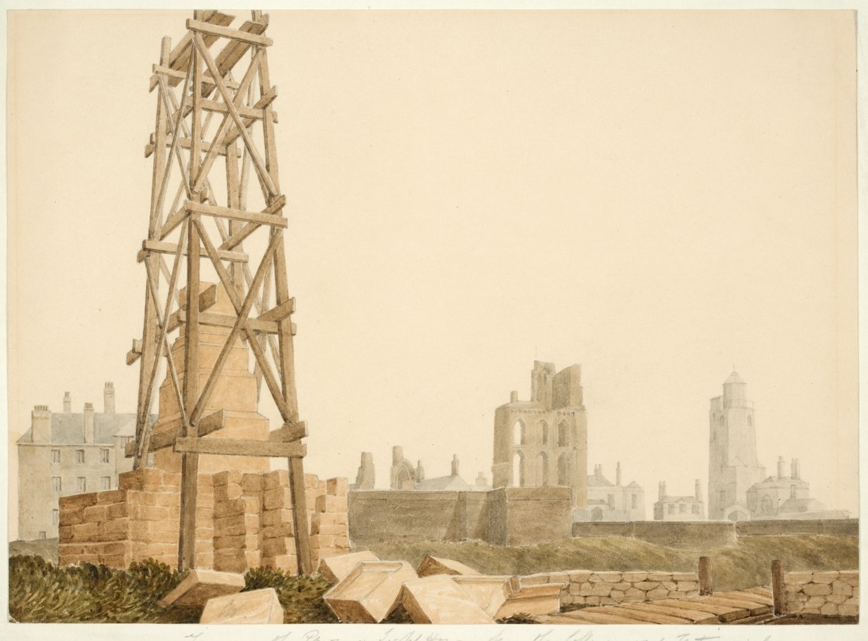Tynemouth Priory and Lighthouse do Collingwood Memorial de English School