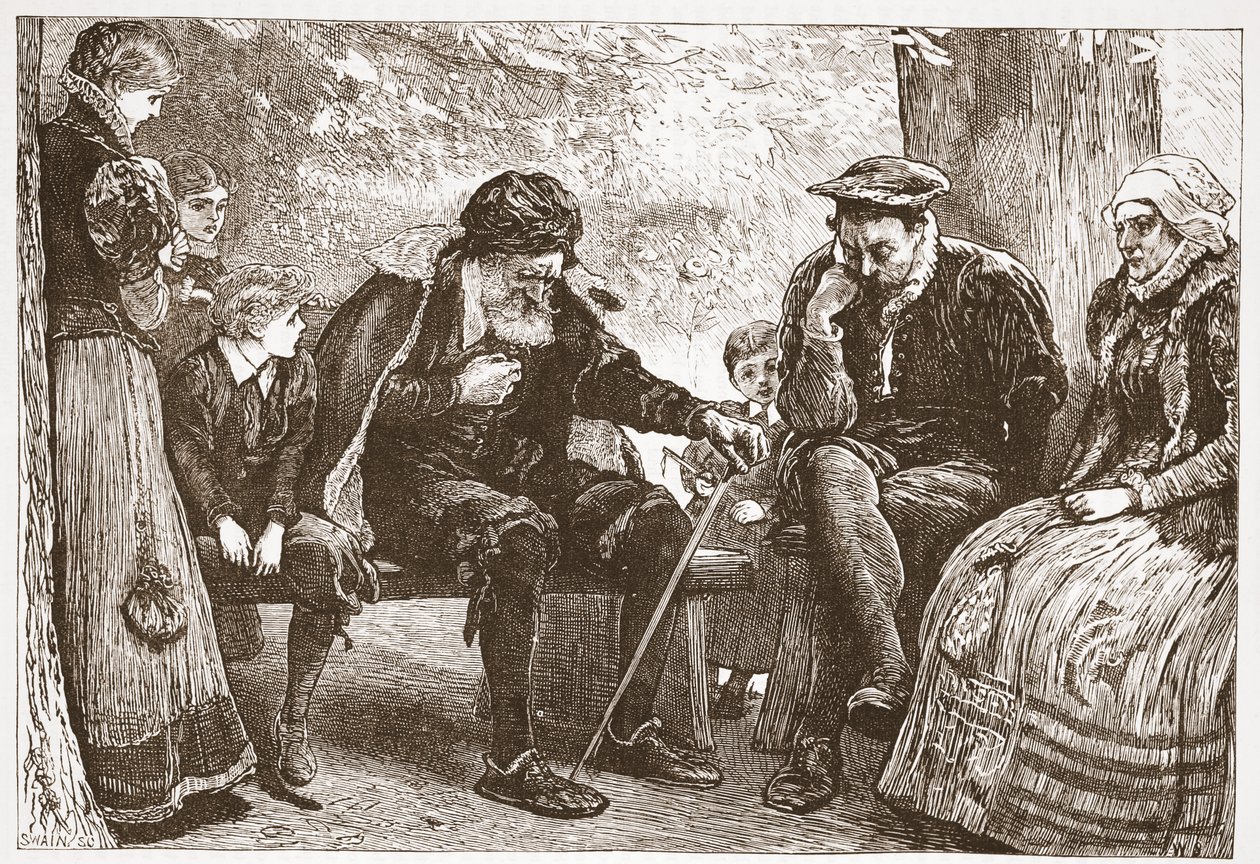Sob as árvores de Linden, ilustração de A História do Protestantismo por James Aitken Wylie (1808-1890), pub. 1878 de English School
