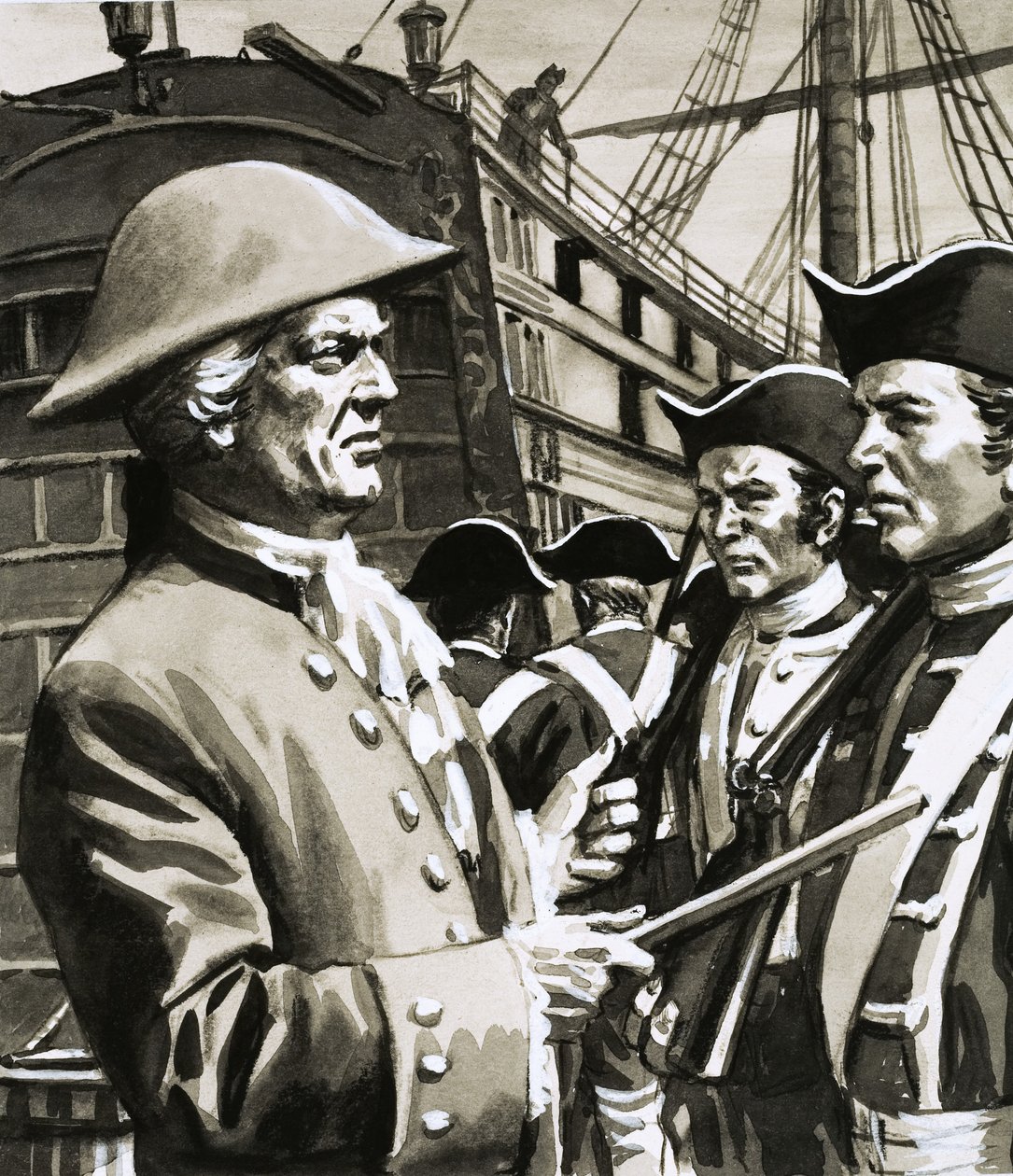 Capitão de navio não identificado a inspecionar soldados de English School