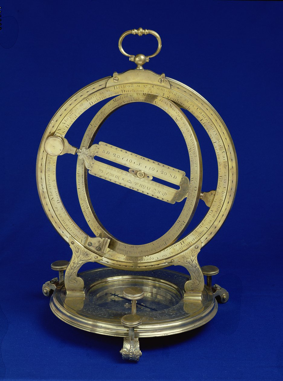 Mostrador de Anel Equinoctiano Universal, provavelmente feito por Thomas Heath, c.1730 (latão) de English School