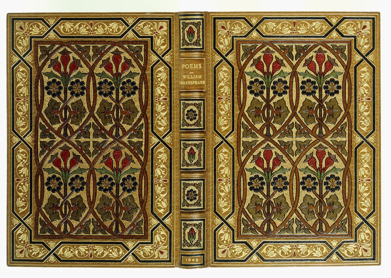 Coberturas superior e inferior, com flores em padrões geométricos entrelaçados Art-Nouveau, 1893 de English School