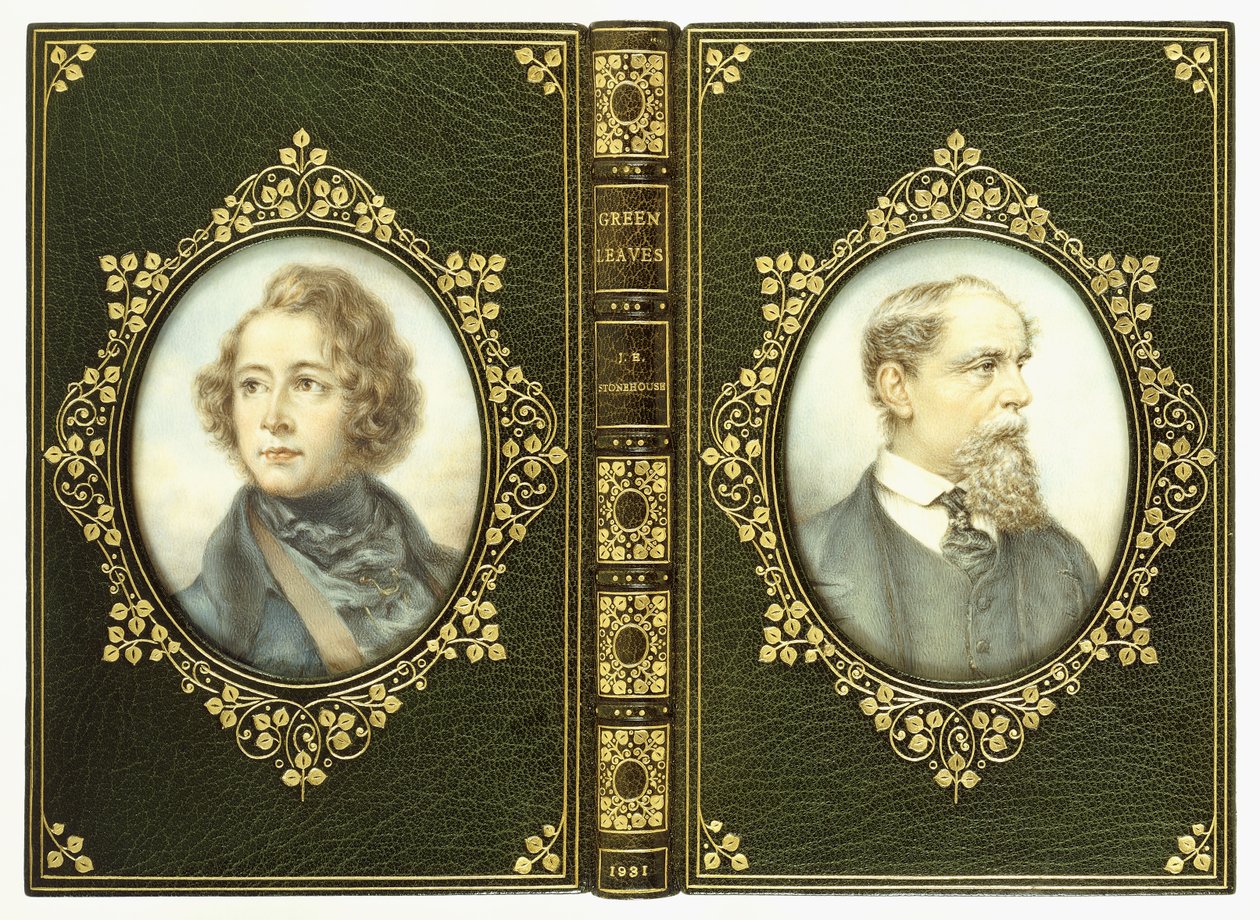 Capas superior e inferior, com dois retratos ovais de Charles Dickens de English School