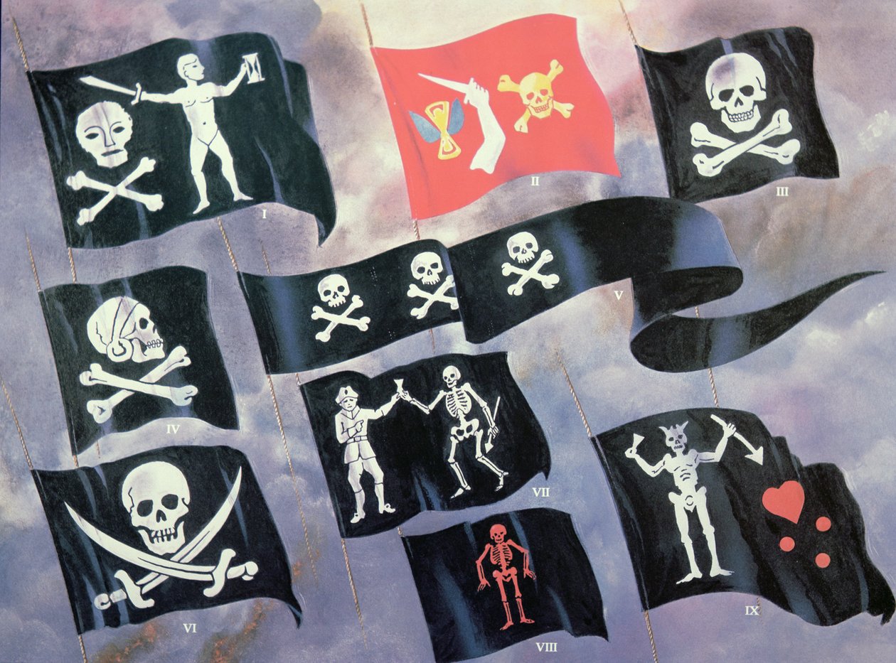 Bandeiras diversas utilizadas pelos Piratas Famosos (cor litho) de English School