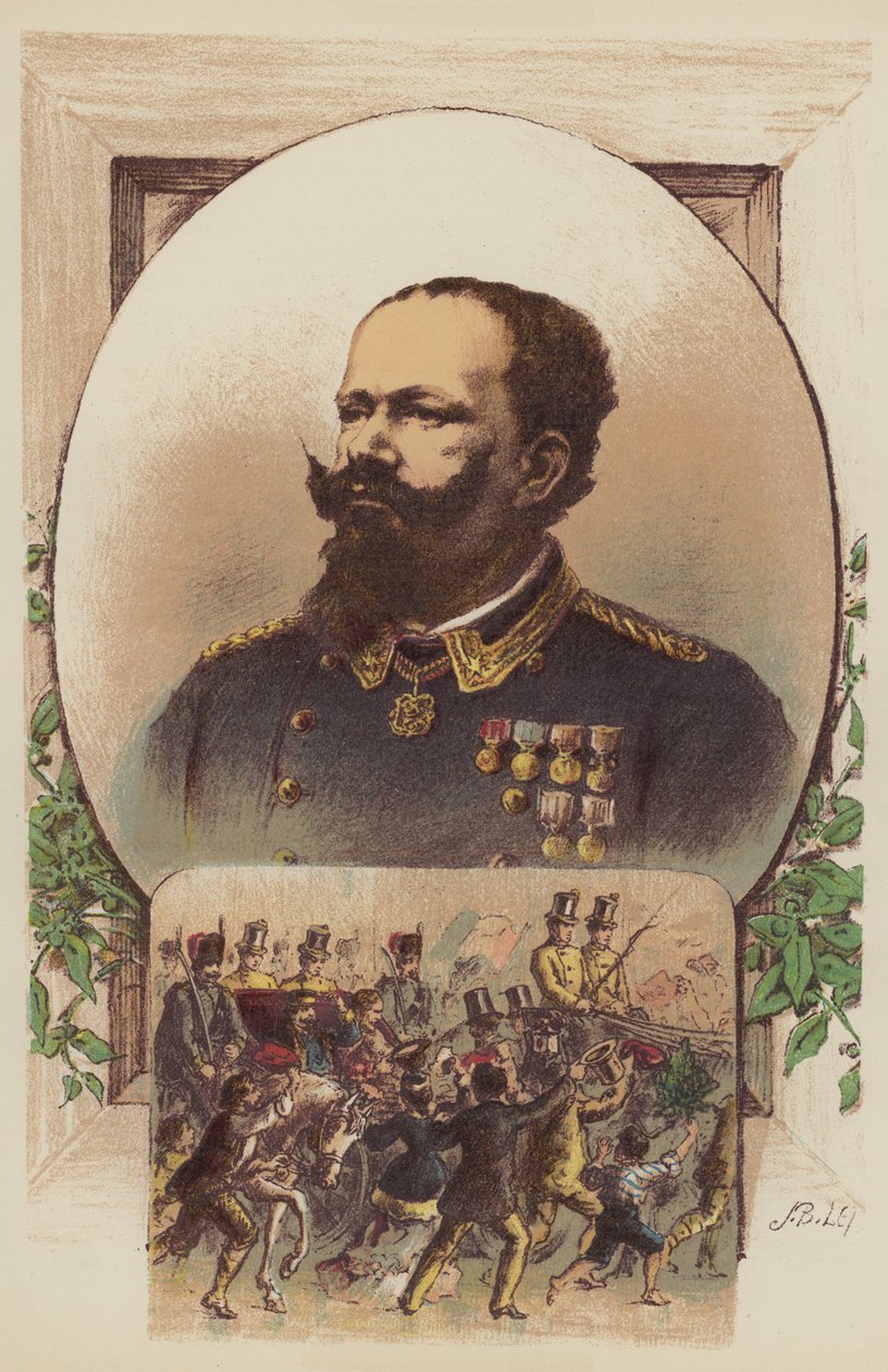 Victor Emmanuel, Garibaldi e o Rei em Nápoles (litografia a cores) de English School