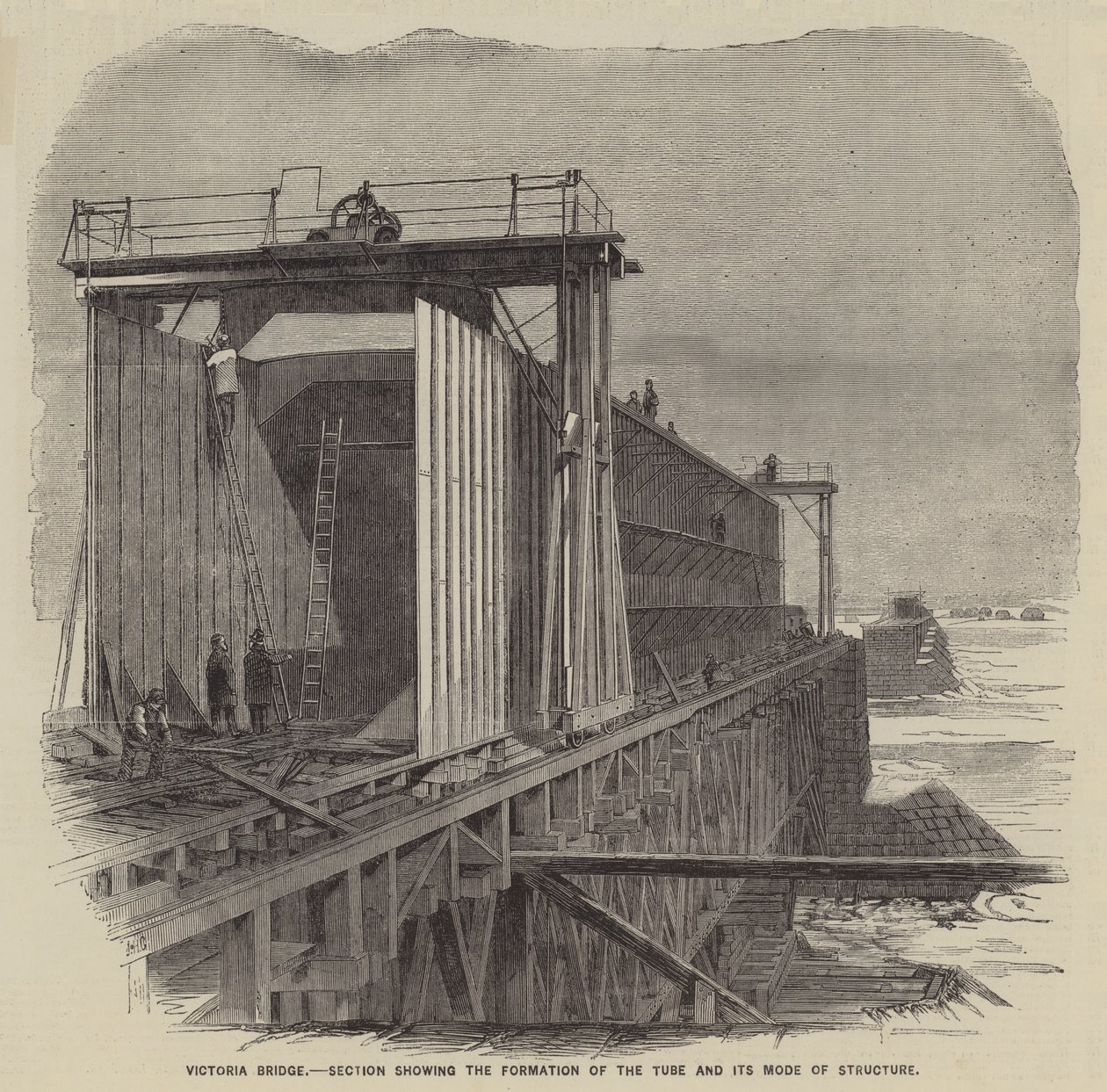 Ponte Victoria, secção mostrando a formação do tubo e o seu modo de estrutura (gravura) de English School