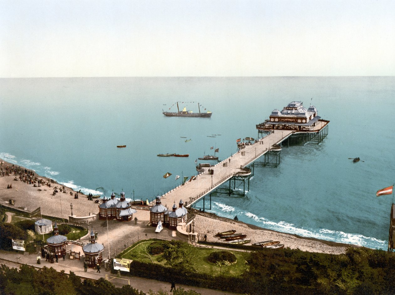 Cais Victoria, Folkestone (foto colorida à mão) de English School