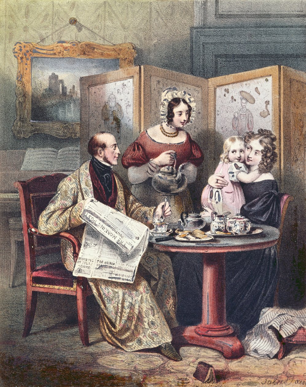 Família vitoriana no café da manhã, c.1840 de English School