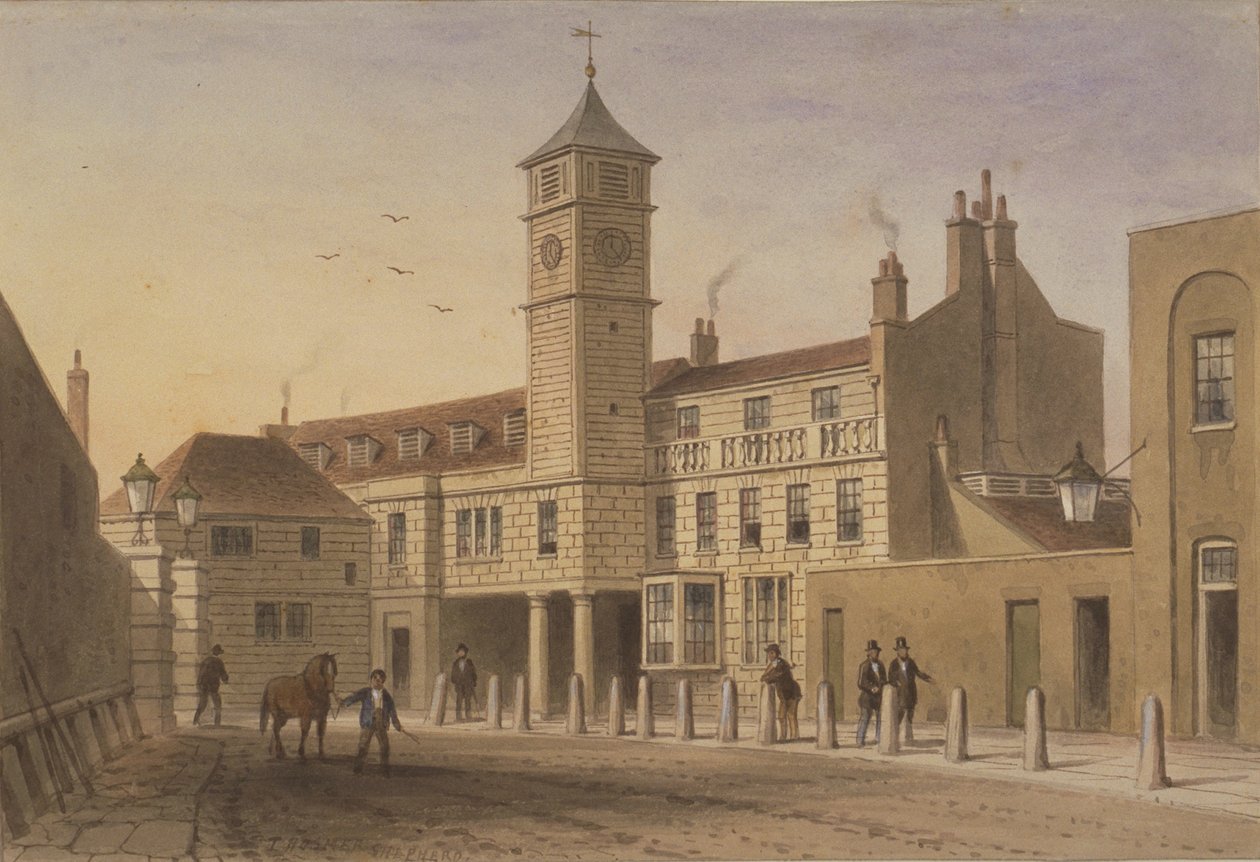 Vista da Casa da Ponte em Bridge Yard, Tooley Street, 1846 (wc no papel) de English School
