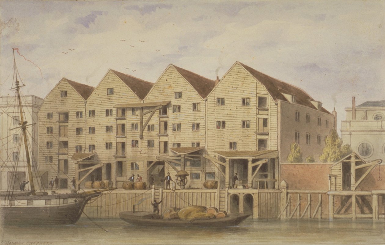 Vista do Cais Chamberlains, Tooley Street, 1846 (wc no papel) de English School