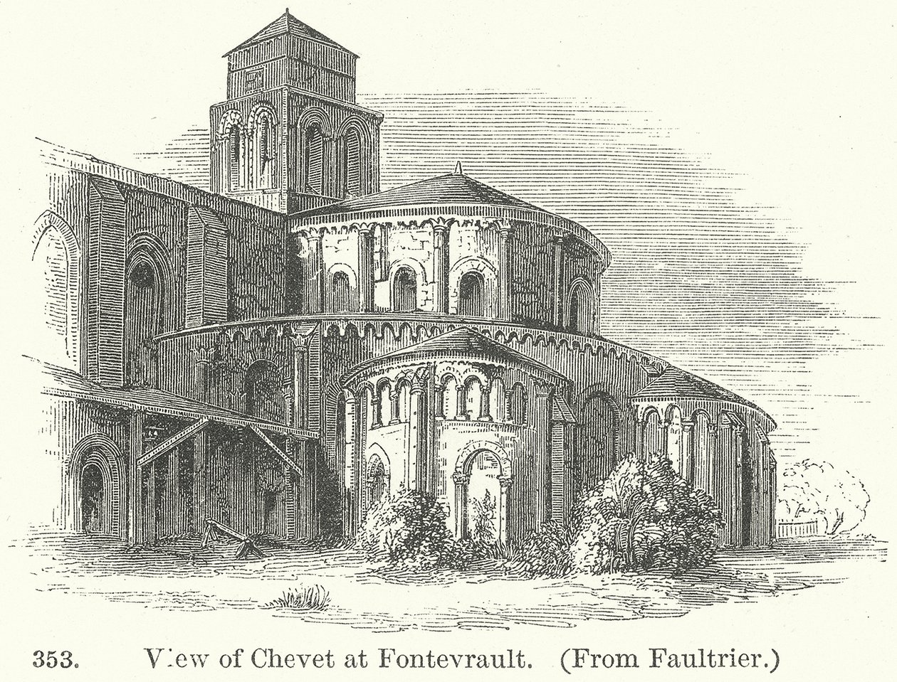 Vista de Chevet em Fontevrault (gravura) de English School