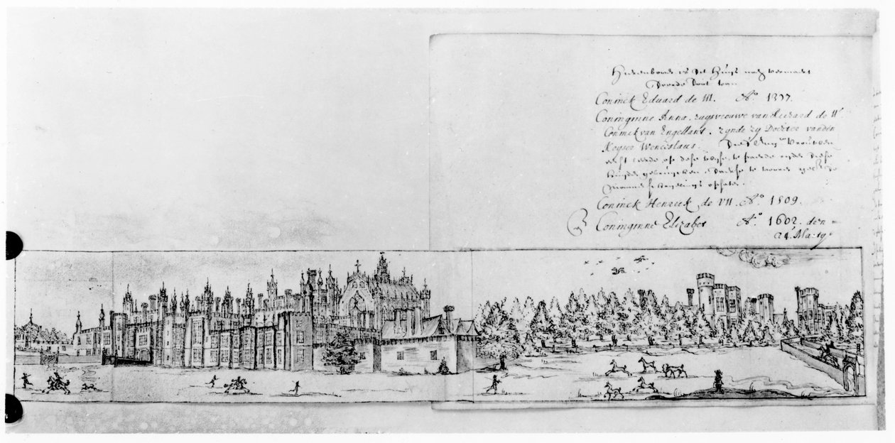 Vista, de, hampton, corte, palácio, (caneta, e, ink) de English School