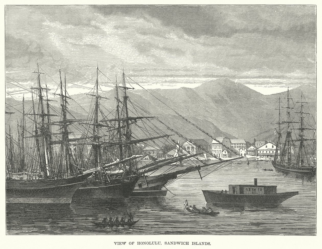 Vista de Honolulu, Ilhas Sandwich (gravura) de English School
