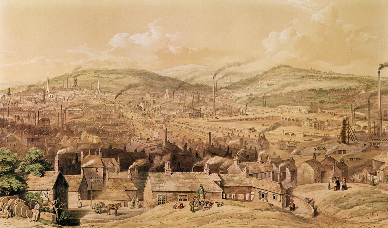 Vista de Sheffield industrial do sudeste por William Ibbit, 1854 de English School