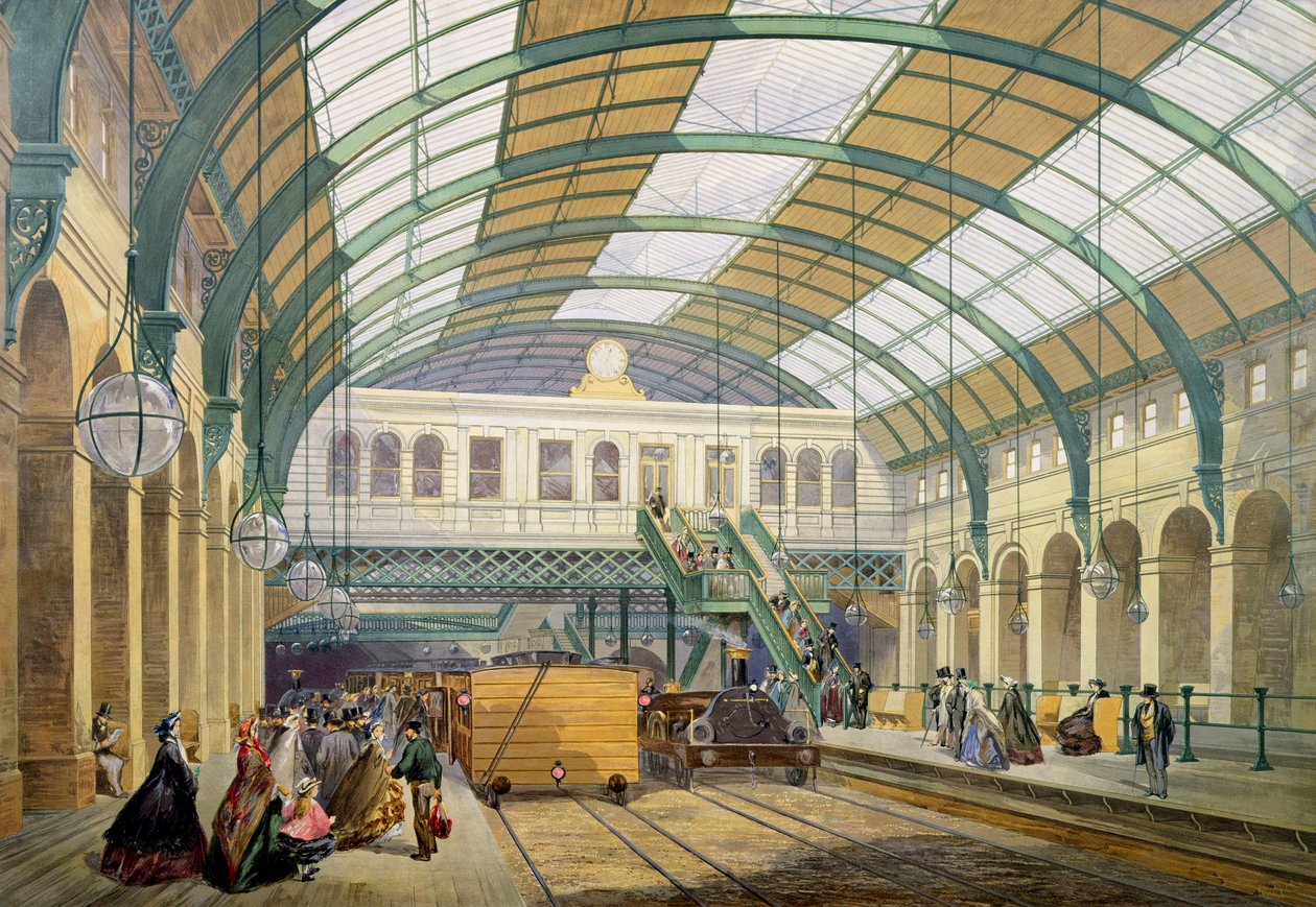 Vista da estação de metrô Kings Cross, c.1865 de English School