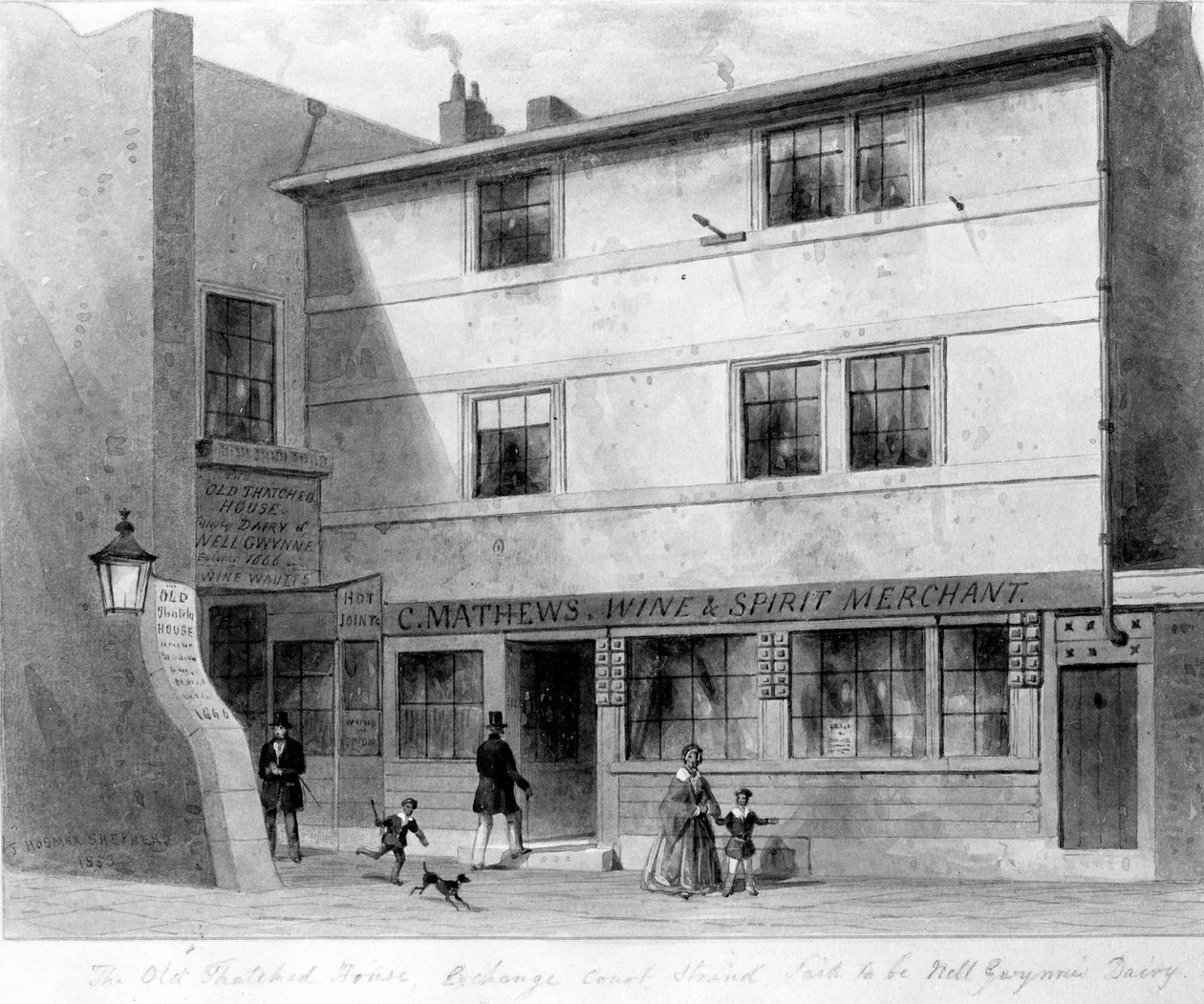 Vista, de, antigas, colmado, casa, câmbio, corte, 1853 de English School