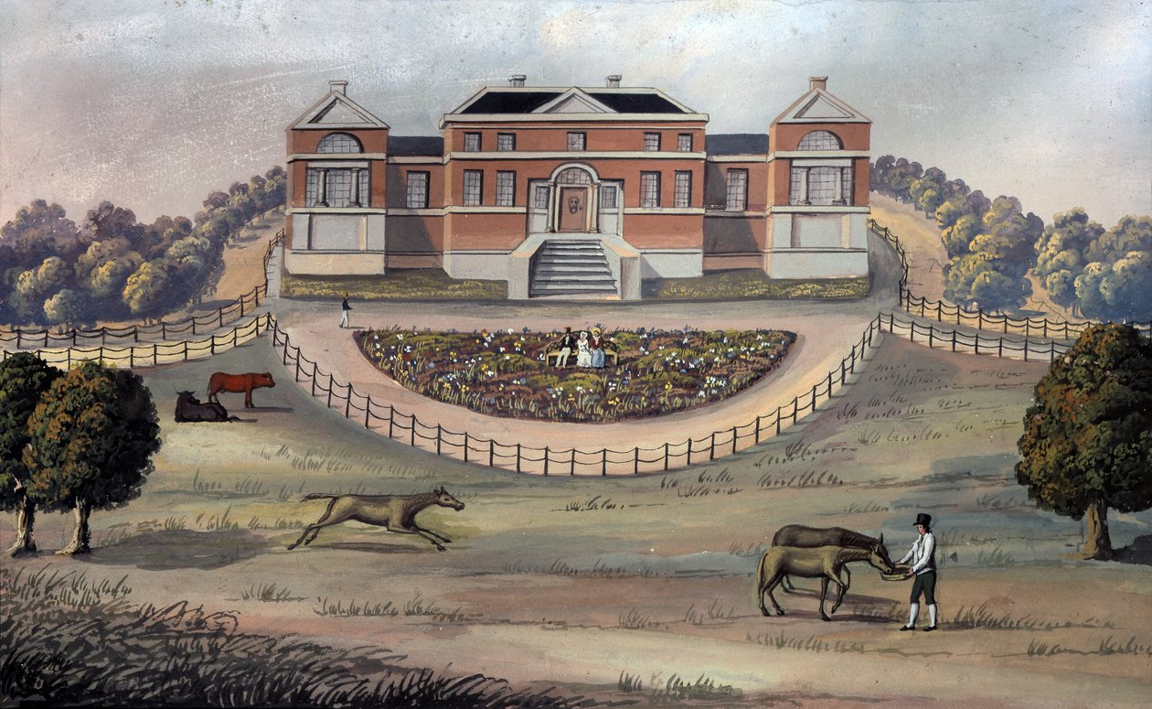 Vista de uma Casa de Campo em um Parque, c.1825 (guache em papel) de English School