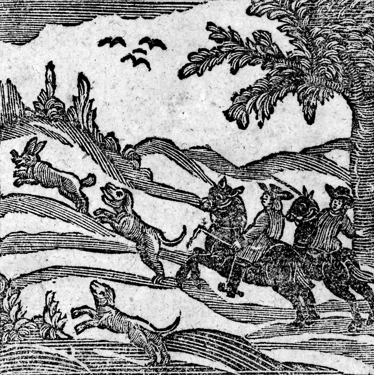 Vista de uma cena de caça, de &39;Abook of Roxburghe Ballads&39; de English School
