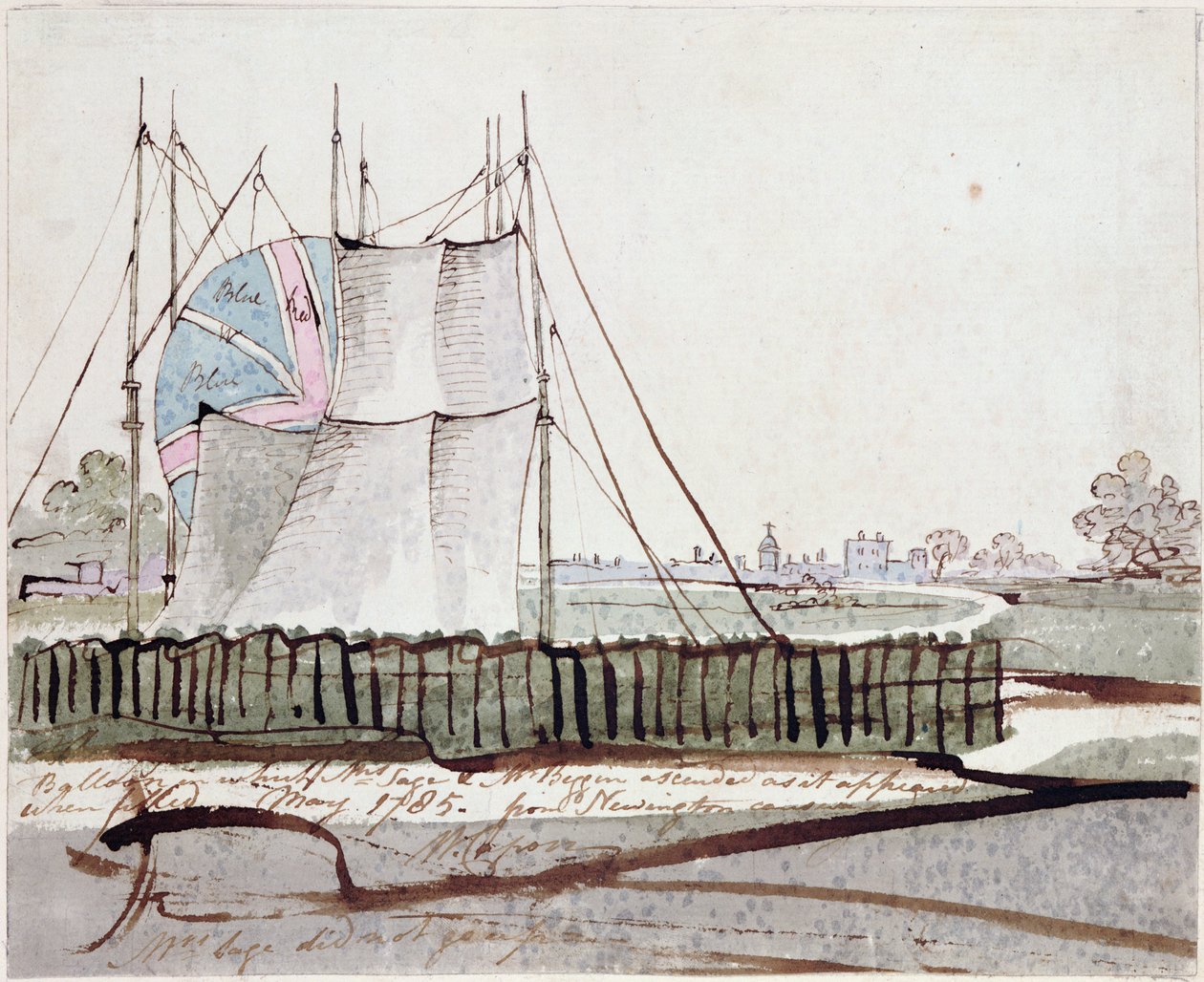 Vista do balão em Newington Causeway, maio de 1785 (tinta e wc no papel) de English School