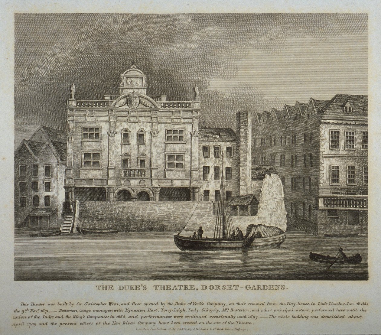 Vista, dukes, teatro, dorset, jardins, rio, thames, 1814 de English School