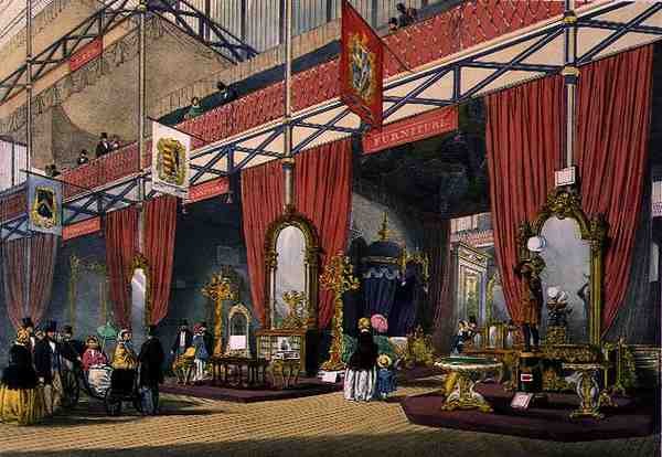 Vista da secção de Mobiliário da Grande Exposição de 1851, de Dickinson