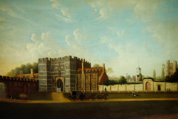 Vista da Casa do Portal, Priorado de St. Osyth (óleo no painel) de English School