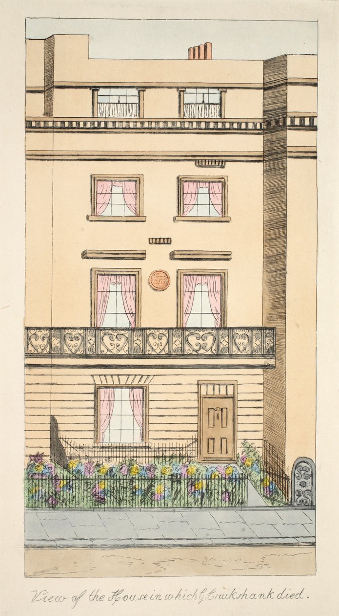 Vista da Casa onde George Cruikshank morreu, pub. c.1878 (gravura colorida à mão) de English School