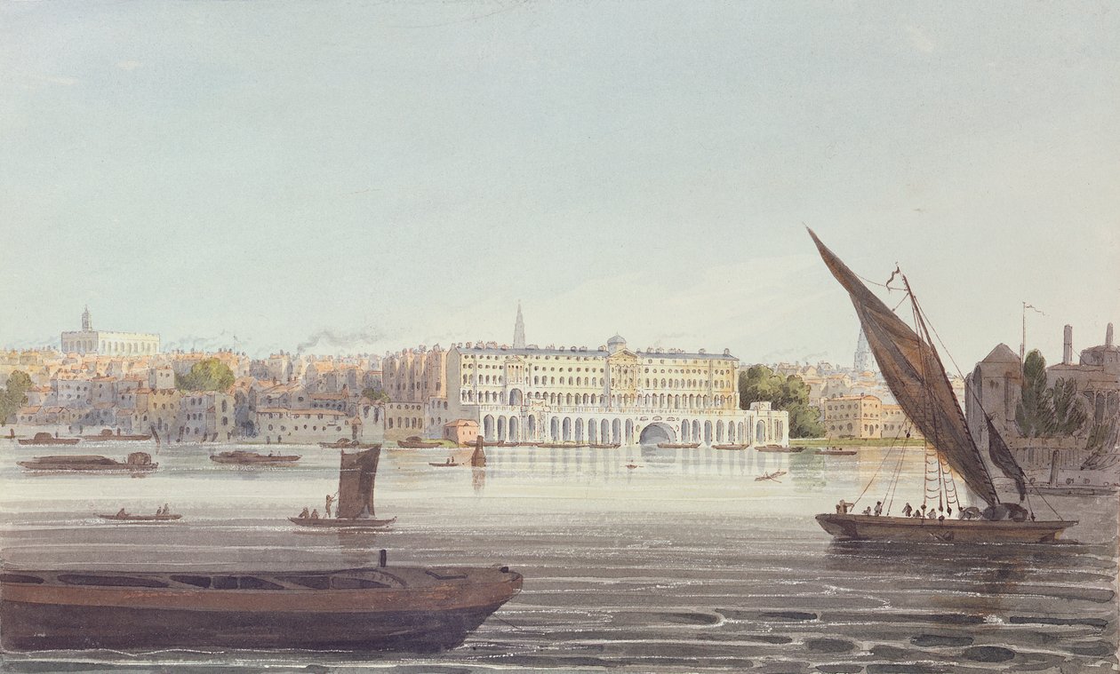 Vista da frente do rio de New Somerset House, de Bankside, 1796 de English School