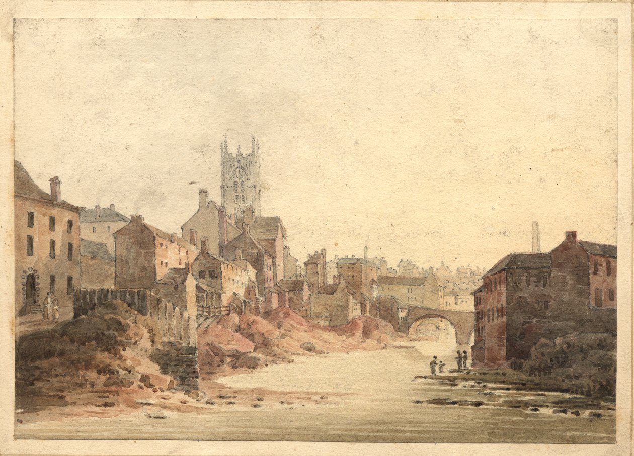 Vista do rio Irwell, Manchester, c.1820-30 (wc no papel) de English School