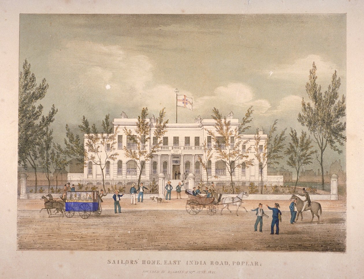 Vista, marinheiros, lar, leste, índia, doca, estrada, poplar, londres, 1841 de English School