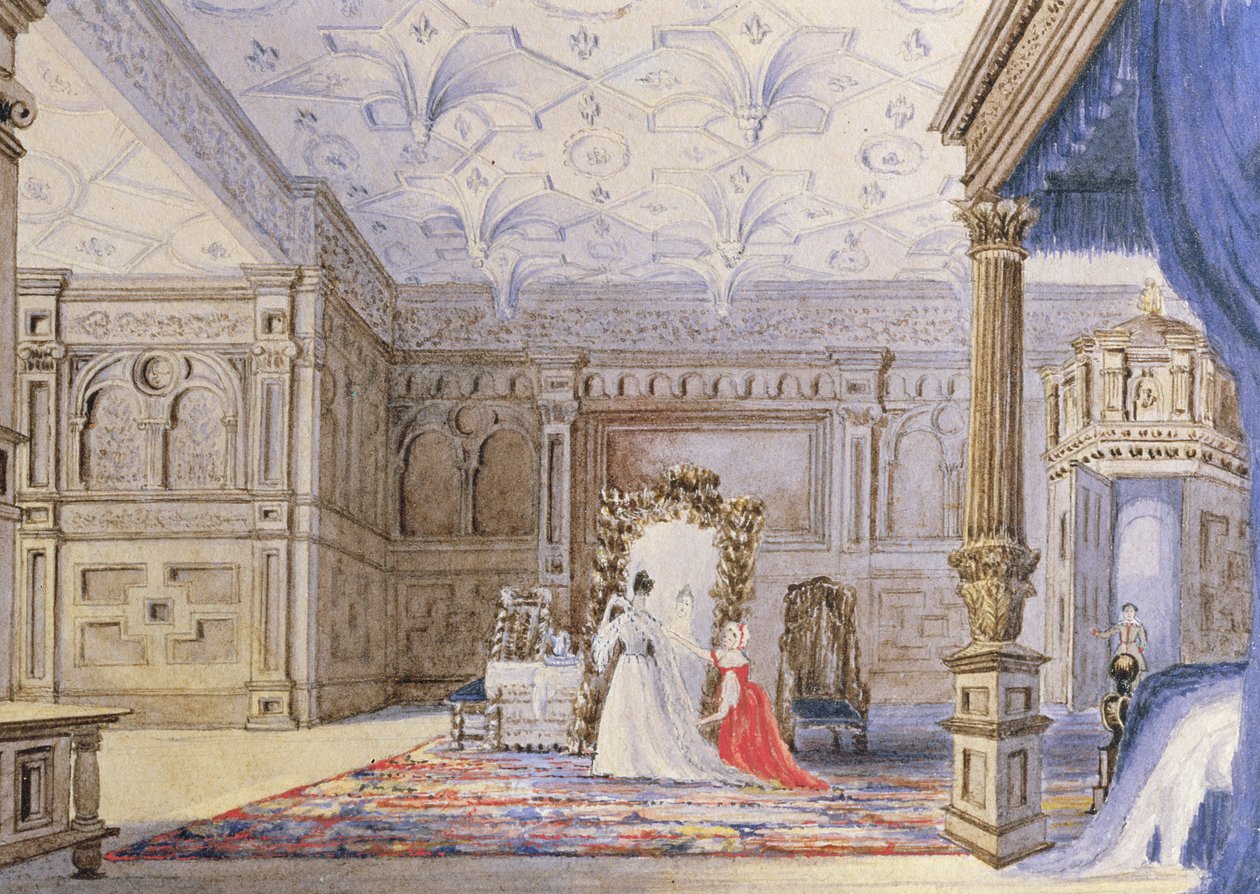 Vista da câmara embutida, Sizergh Castle, Cumbria, c.1840 (wc) de English School