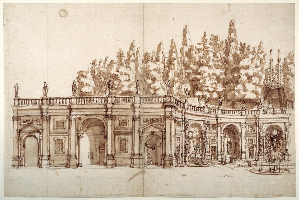 Villa Aldobrandini em Frascati (caneta e tinta castanha sobre papel) de English School