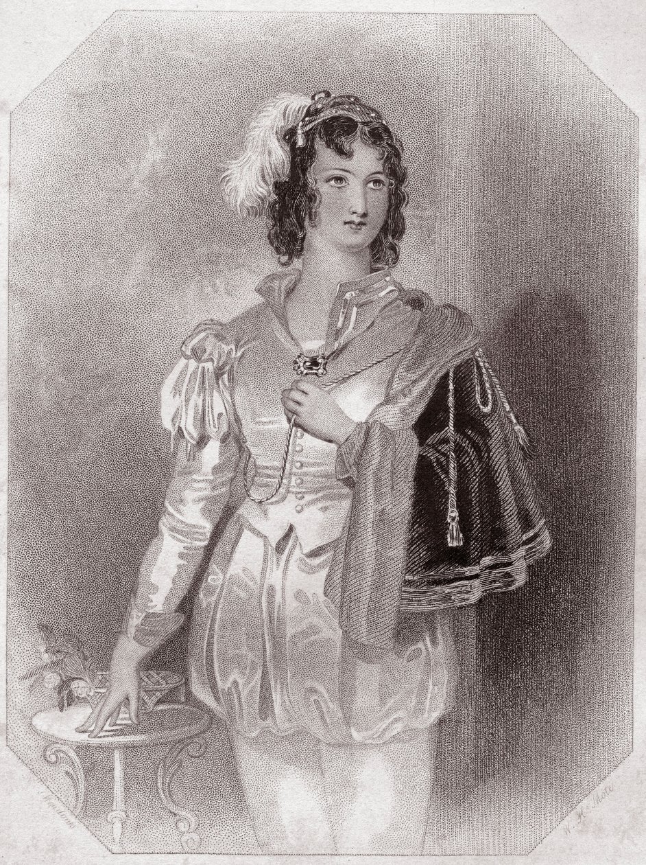 Viola ("La twelzieme nuit") (Décima segunda noite) em - "Galeria das mulheres de Shakespeare, coleção de quarenta e cinco retratos sérios dos primeiros artistas londrinos, enriquecidos com avisos críticos e literários" por volta de 1838 - da "Galeria das m de English School