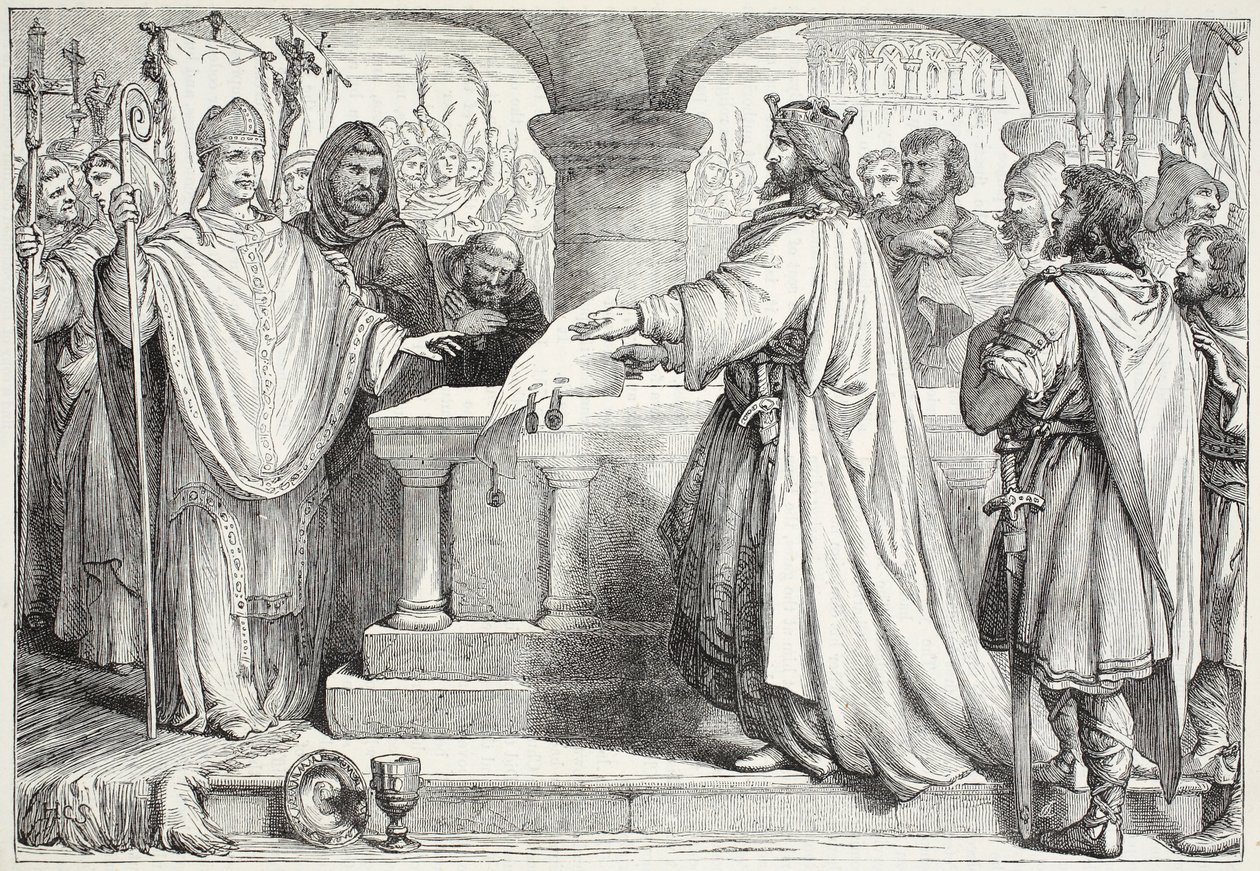 Visita de Carlos Magno ao Papa, ilustração da História do Protestantismo por James Aitken Wylie (1808-1890), pub. 1878 de English School