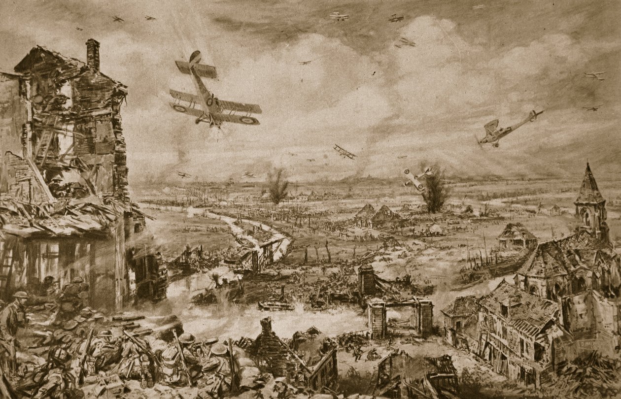 Impressão vívida da tremenda luta por Armentieres em abril de 1918, 1918-19 de English School