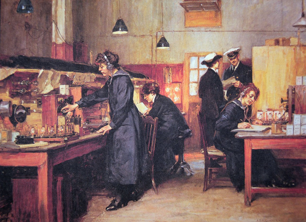 Operadoras de rádio e telefone da Marinha Real da Primeira Guerra Mundial (cor litho) de English School